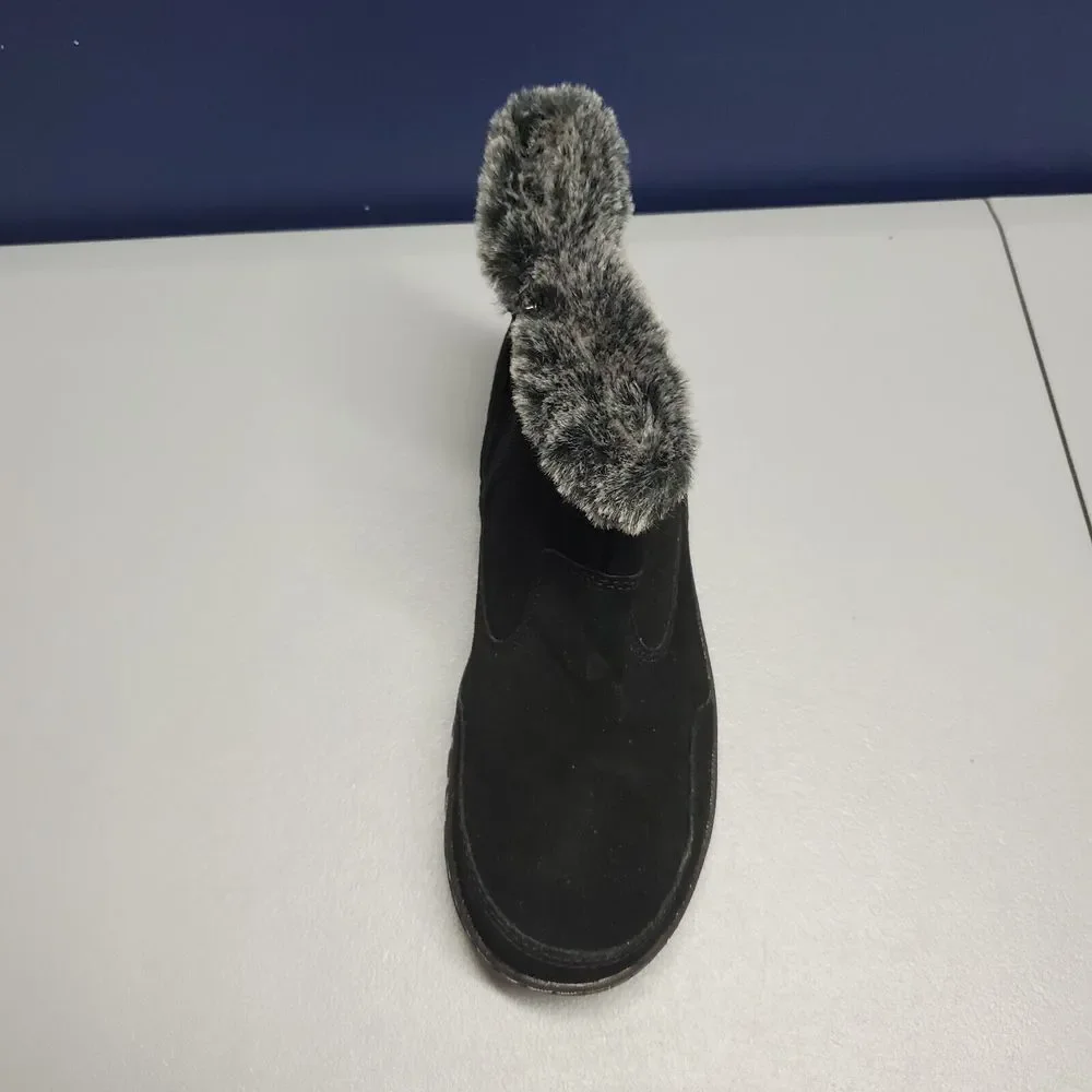 Khombu Iris Winter Snow Boots Womens Size 7 Black Faux Fur Trim Side Zip 1527296